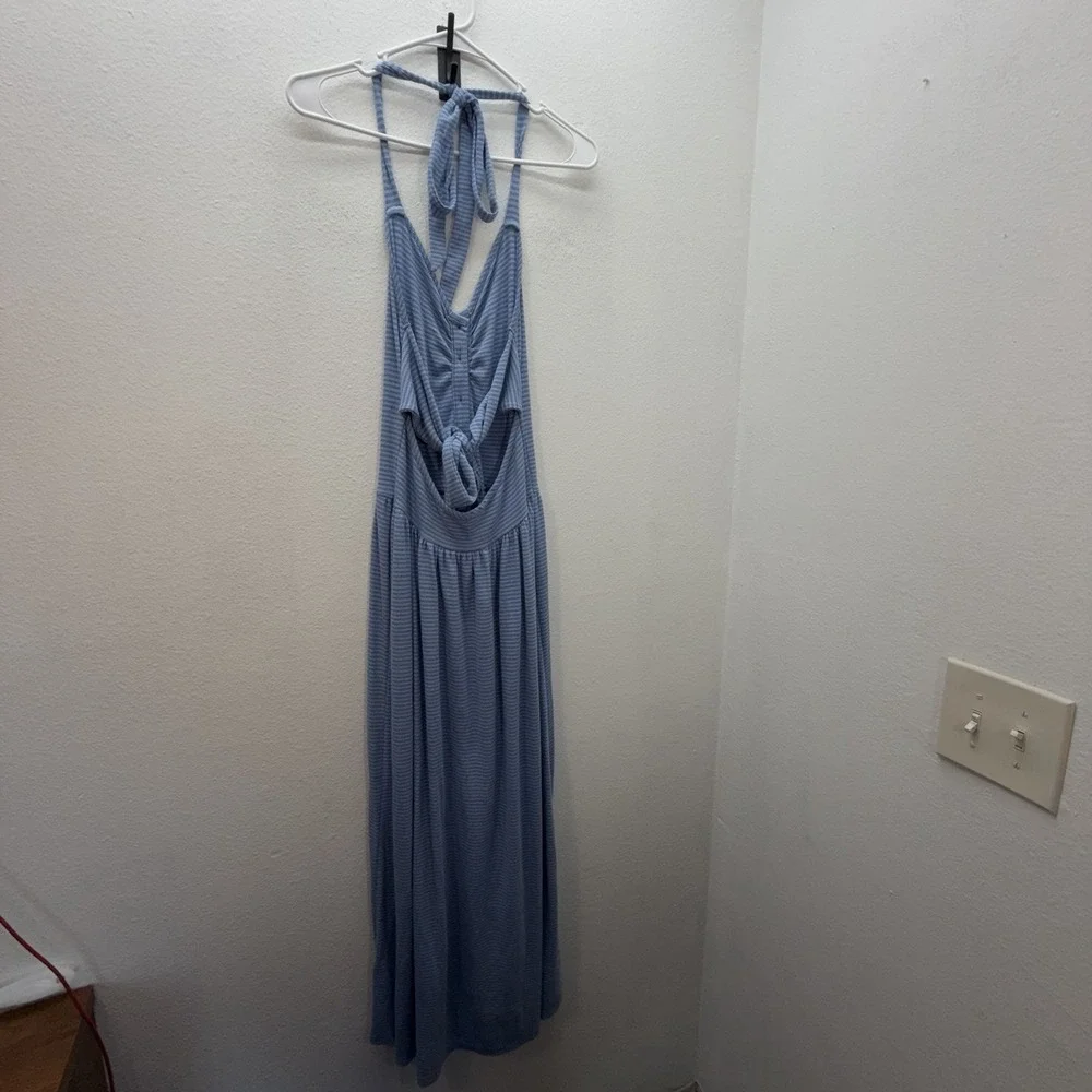 Free People Size M Nina Summer Halter Maxi Dress Coastal Boho Striped Sundress - Picture 3 of 12